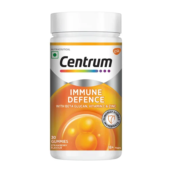 Centrum Immune Defence Strawberry Flavour with Beta Glucan, Vitamin C &amp; Zinc, 30 Gummies, Pack of 1