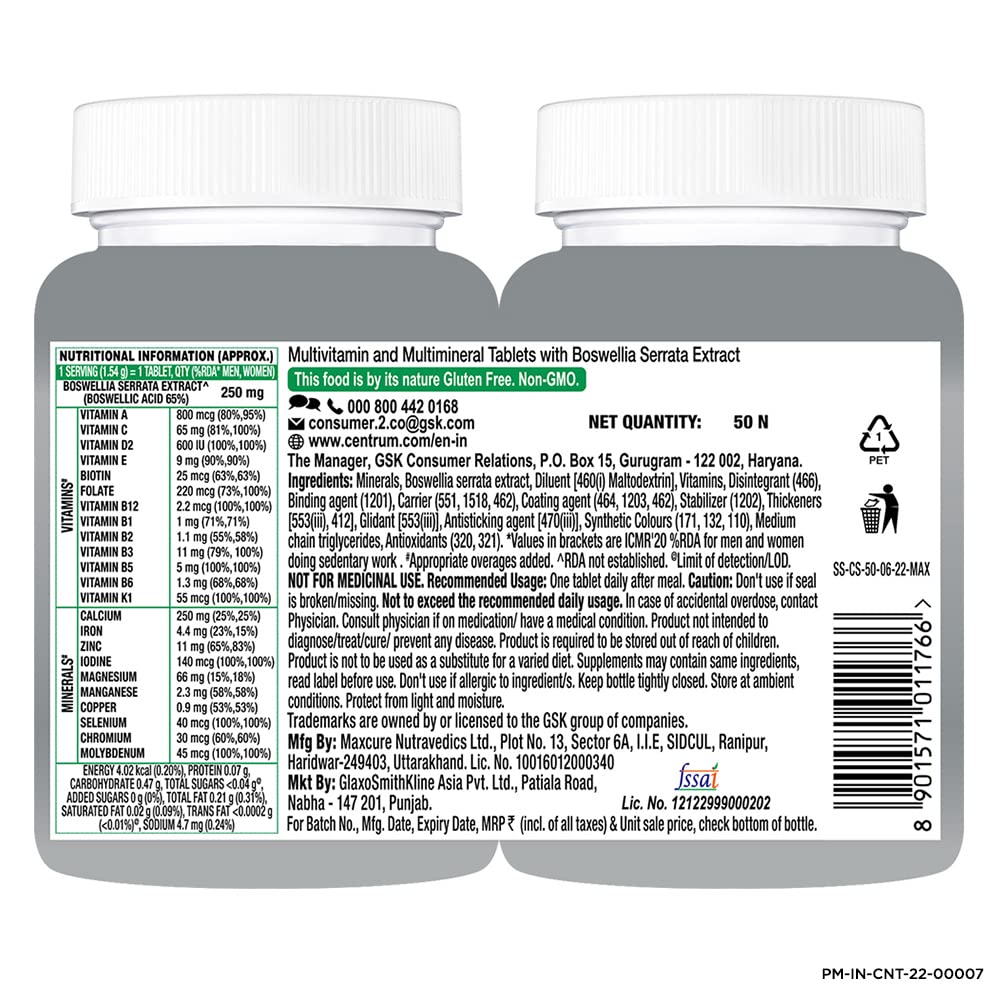 Centrum Adults 50+ Multivitamin, 50 Tablets, Pack of 1 Centrum Adults 50+ Multivitamin, 50 Tablets, Pack of 1