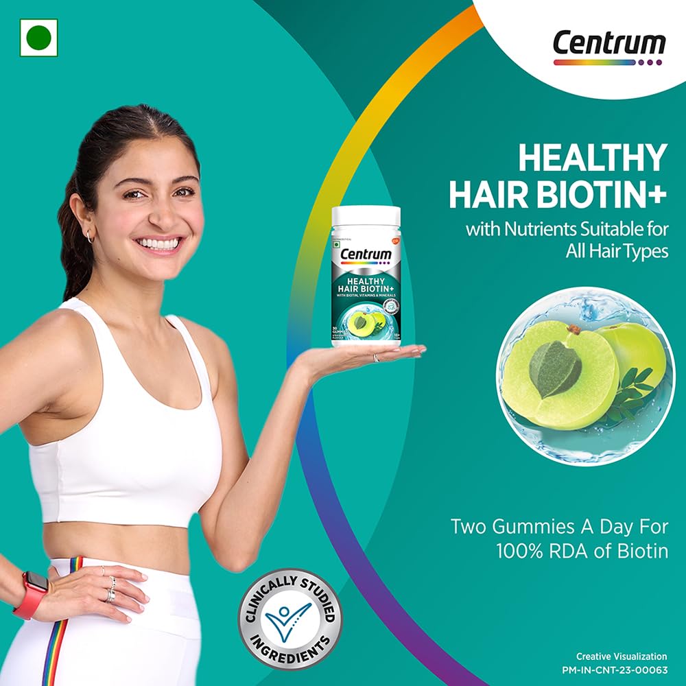 Centrum Healthy Hair Biotin+ Strawberry Flavour, 30 Gummies, Pack of 1 Centrum Healthy Hair Biotin+ Strawberry Flavour, 30 Gummies, Pack of 1