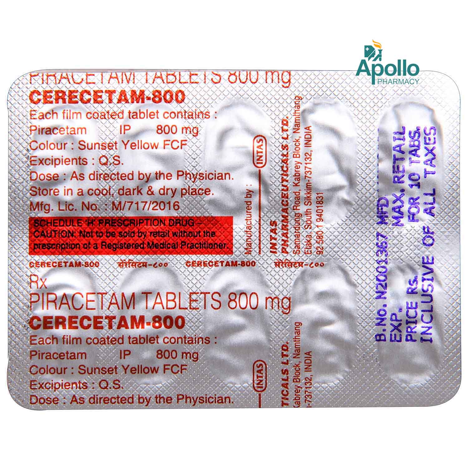 Cerecetam 800 Tablet 10's, Pack of 10 TABLETS Cerecetam 800 Tablet 10's, Pack of 10 TABLETS