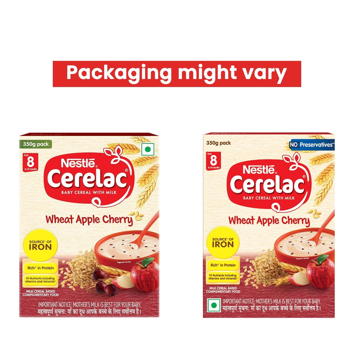 CERELAC Baby Food Cereal | Wheat Apple Cherry for 8 to 24 Months Baby | Source of Iron & Protein | Instant Baby Food Cereal | 350 gm, Pack of 1 CERELAC Baby Food Cereal | Wheat Apple Cherry for 8 to 24 Months Baby | Source of Iron & Protein | Instant Baby Food Cereal | 350 gm, Pack of 1