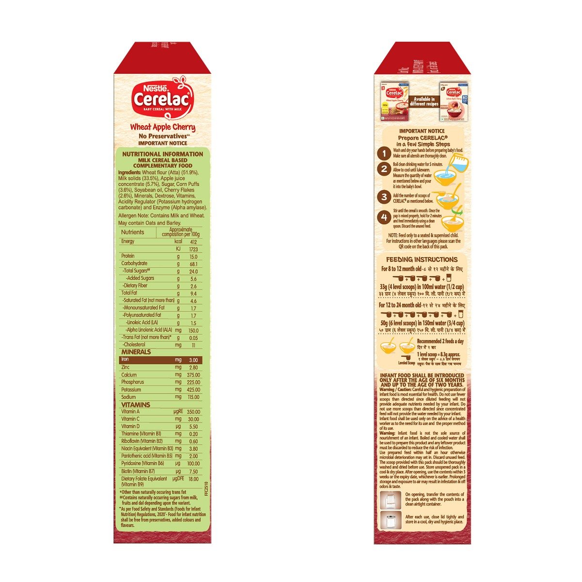 CERELAC Baby Food Cereal | Wheat Apple Cherry for 8 to 24 Months Baby | Source of Iron & Protein | Instant Baby Food Cereal | 350 gm, Pack of 1 CERELAC Baby Food Cereal | Wheat Apple Cherry for 8 to 24 Months Baby | Source of Iron & Protein | Instant Baby Food Cereal | 350 gm, Pack of 1