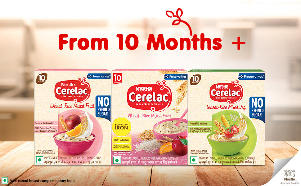 CERELAC Baby Food Cereal | No Preservatives | Wheat Rice Mixed Fruit for 10 to 24 Months Baby | Source of Iron & Protein | Instant Baby Food Cereal | 300 gm, Pack of 1 CERELAC Baby Food Cereal | No Preservatives | Wheat Rice Mixed Fruit for 10 to 24 Months Baby | Source of Iron & Protein | Instant Baby Food Cereal | 300 gm, Pack of 1