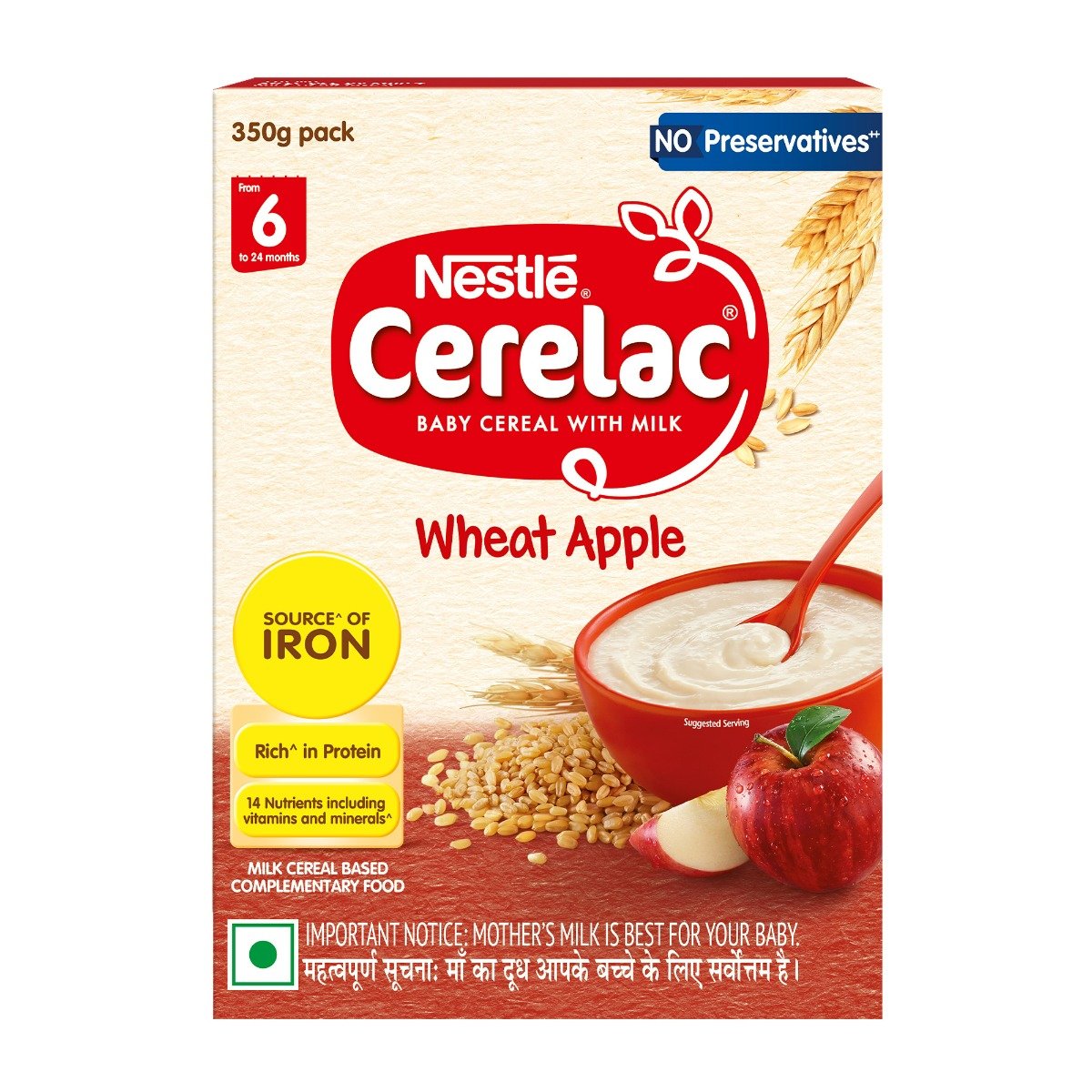 CERELAC Baby Food Cereal | No Preservatives | Wheat Apple for 6 to 24 Months Baby | Source of Iron & Protein for Babies | Instant Cereal | 350 gm, Pack of 1 CERELAC Baby Food Cereal | No Preservatives | Wheat Apple for 6 to 24 Months Baby | Source of Iron & Protein for Babies | Instant Cereal | 350 gm, Pack of 1