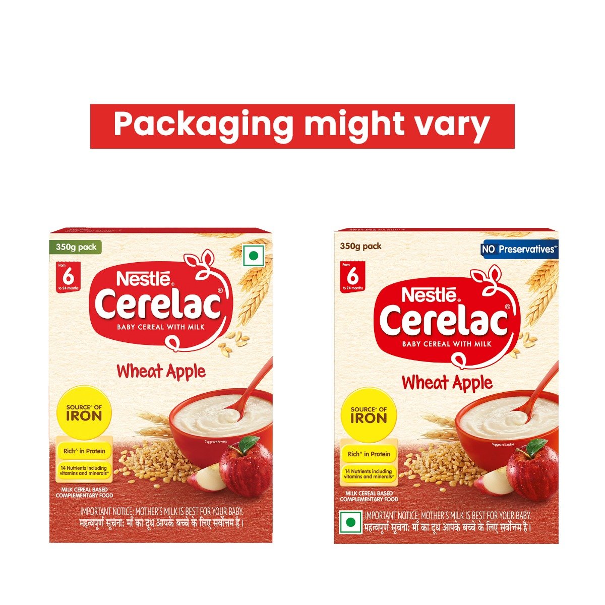 CERELAC Baby Food Cereal | No Preservatives | Wheat Apple for 6 to 24 Months Baby | Source of Iron & Protein for Babies | Instant Cereal | 350 gm, Pack of 1 CERELAC Baby Food Cereal | No Preservatives | Wheat Apple for 6 to 24 Months Baby | Source of Iron & Protein for Babies | Instant Cereal | 350 gm, Pack of 1