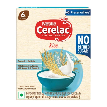 CERELAC Baby Food Cereal | No Refined Sugar | Rice for 6 to 24 Months Baby | Omega 3 Iron Protein Calcium Vitamin D for Babies | Instant Baby Food Cereal | 300 gm