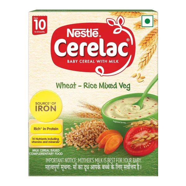 CERELAC Baby Food Cereal | Wheat Rice Mixed Veg for 10 to 24 Months Baby | Source of Iron &amp; Protein | Instant Baby Food Cereal | 300 gm, Pack of 1