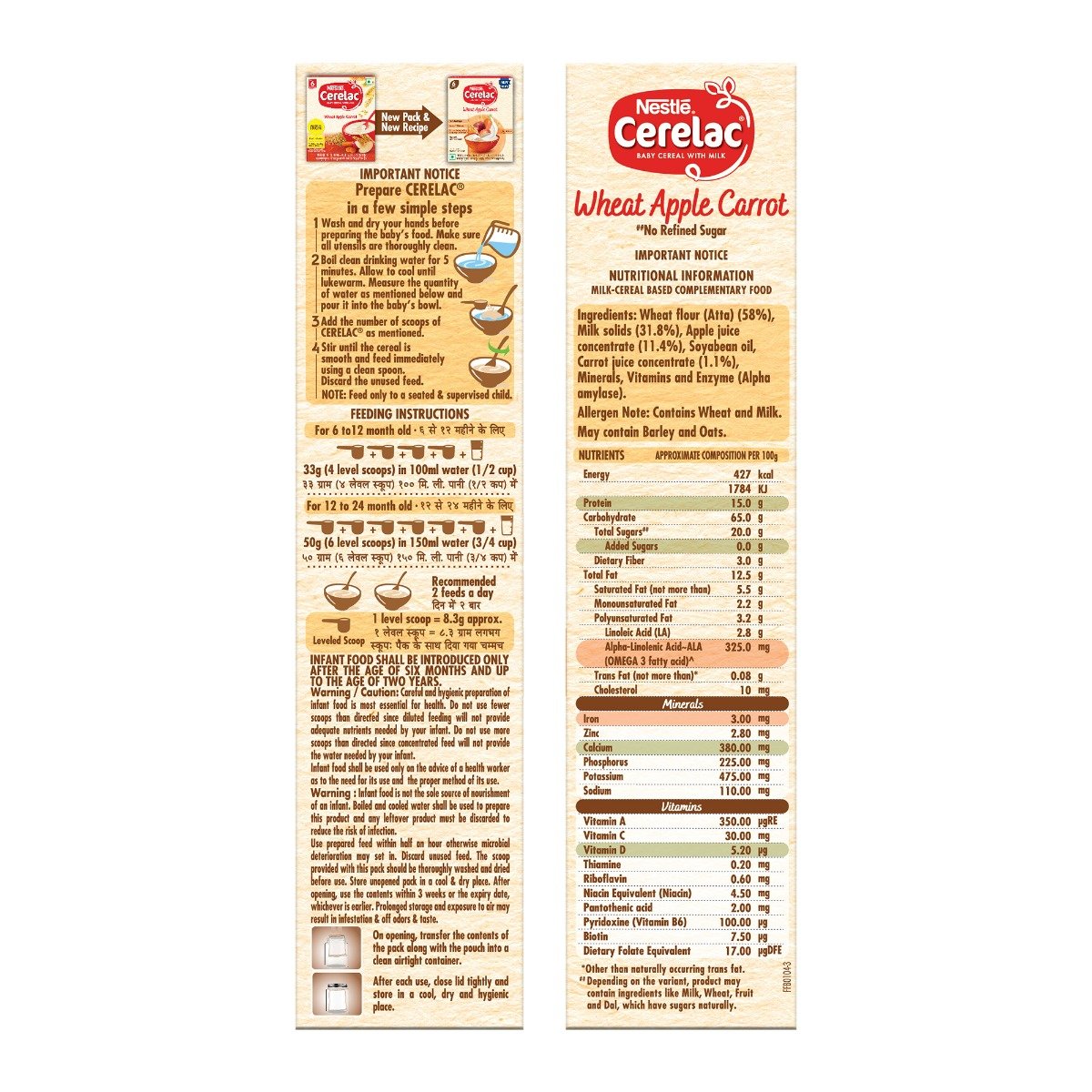 CERELAC Baby Food Cereal | No Refined Sugar | No Preservatives | Wheat Apple Carrot for 6 to 24 Months Baby | Omega 3 Iron Protein Calcium Vitamin D for Babies | Instant Baby Food Cereal | 300 gm, Pack of 1 CERELAC Baby Food Cereal | No Refined Sugar | No Preservatives | Wheat Apple Carrot for 6 to 24 Months Baby | Omega 3 Iron Protein Calcium Vitamin D for Babies | Instant Baby Food Cereal | 300 gm, Pack of 1