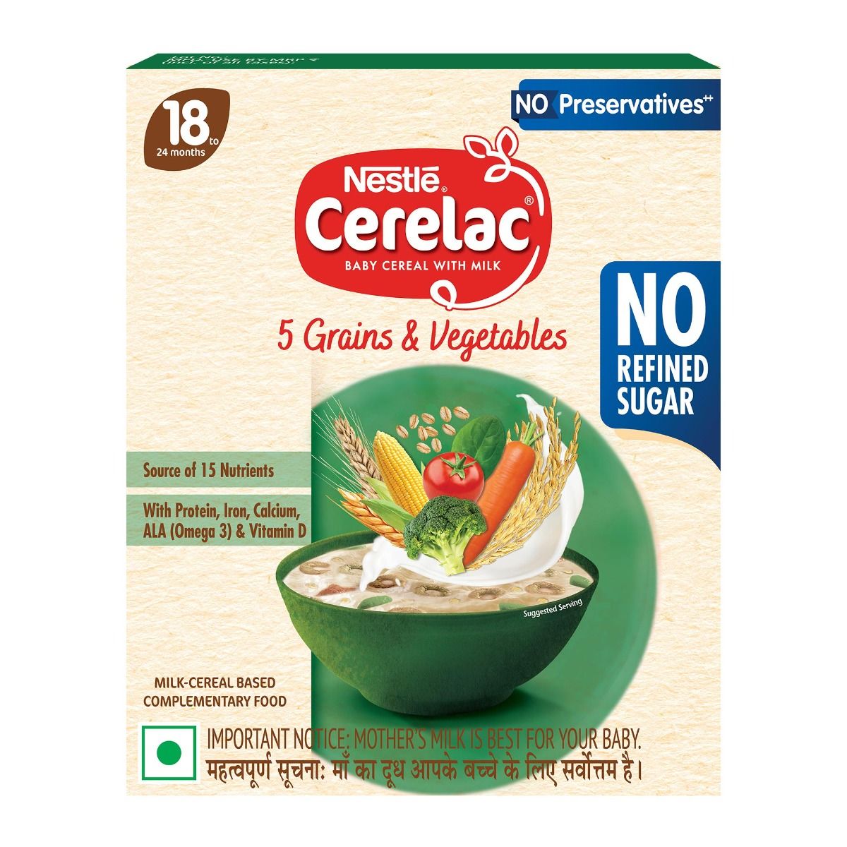 Nestle CERELAC Baby Food Cereal No Refined Sugar No Preservatives  Grains Vegetables for 18 to 24 Months Baby Omega Iron Protein Calcium 