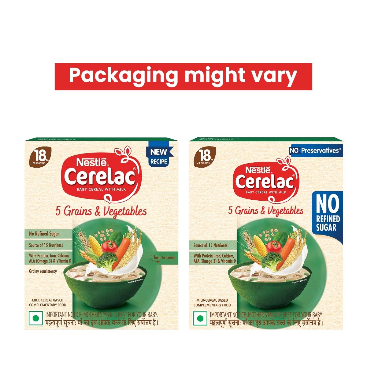 Nestle CERELAC Baby Food Cereal | No Refined Sugar | No Preservatives | 5 Grains & Vegetables for 18 to 24 Months Baby | Omega 3 Iron Protein Calcium Vitamin D for Babies | Instant Baby Food Cereal | 300g, Pack of 1 Nestle CERELAC Baby Food Cereal | No Refined Sugar | No Preservatives | 5 Grains & Vegetables for 18 to 24 Months Baby | Omega 3 Iron Protein Calcium Vitamin D for Babies | Instant Baby Food Cereal | 300g, Pack of 1