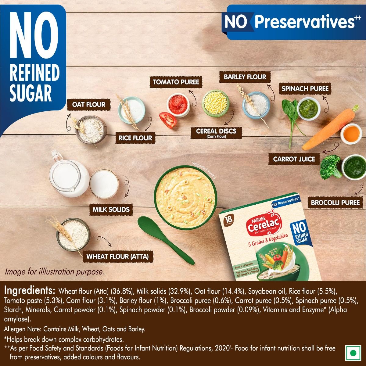 Nestle CERELAC Baby Food Cereal | No Refined Sugar | No Preservatives | 5 Grains & Vegetables for 18 to 24 Months Baby | Omega 3 Iron Protein Calcium Vitamin D for Babies | Instant Baby Food Cereal | 300g, Pack of 1 Nestle CERELAC Baby Food Cereal | No Refined Sugar | No Preservatives | 5 Grains & Vegetables for 18 to 24 Months Baby | Omega 3 Iron Protein Calcium Vitamin D for Babies | Instant Baby Food Cereal | 300g, Pack of 1