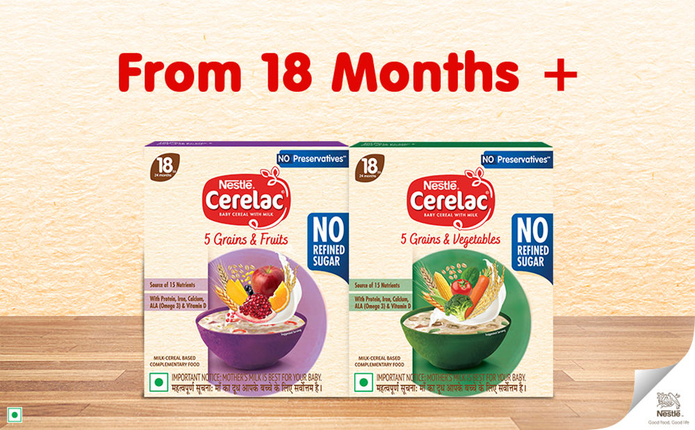 Nestle CERELAC Baby Food Cereal | No Refined Sugar | No Preservatives | 5 Grains & Vegetables for 18 to 24 Months Baby | Omega 3 Iron Protein Calcium Vitamin D for Babies | Instant Baby Food Cereal | 300g, Pack of 1 Nestle CERELAC Baby Food Cereal | No Refined Sugar | No Preservatives | 5 Grains & Vegetables for 18 to 24 Months Baby | Omega 3 Iron Protein Calcium Vitamin D for Babies | Instant Baby Food Cereal | 300g, Pack of 1