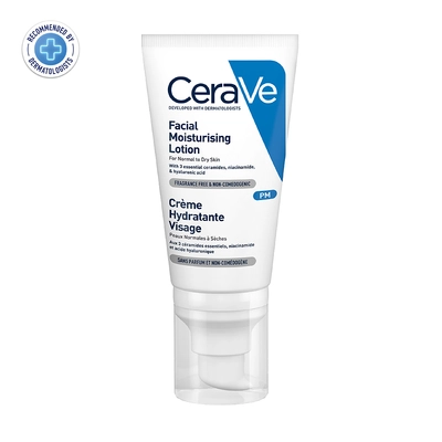 CeraVe PM Facial Moisturising Lotion 52 ml | Ceramides, Niacinamide, Hyaluronic Acid | Provides Moisturization &amp; Hydration | For Normal to Dry Skin, Pack of 1