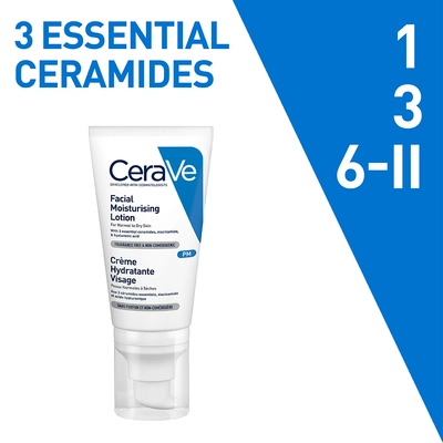 CeraVe PM Facial Moisturising Lotion 52 ml | Ceramides, Niacinamide, Hyaluronic Acid | Provides Moisturization &amp; Hydration | For Normal to Dry Skin, Pack of 1