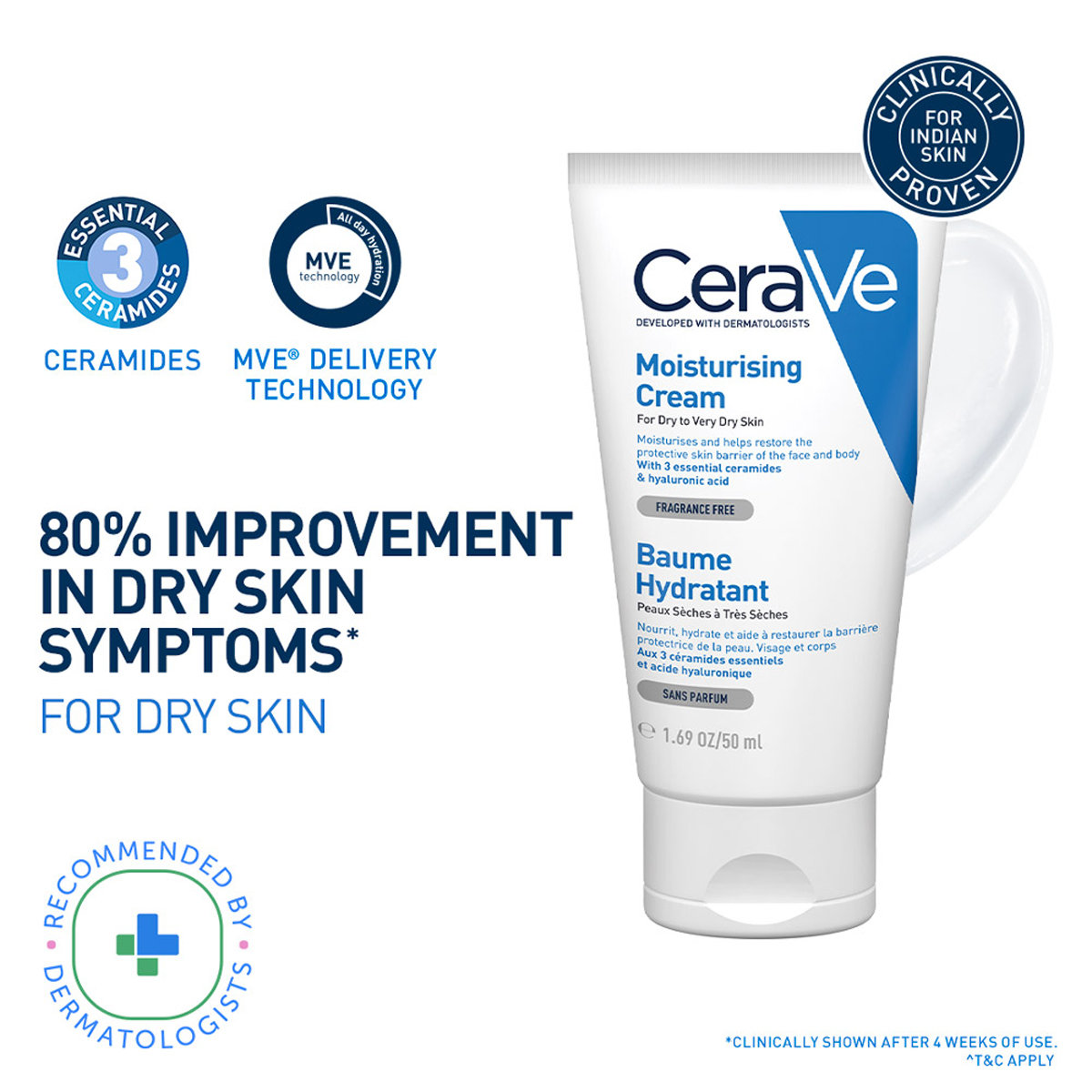 CeraVe Moisturising Cream 50 ml | Ceramides & Hyaluronic Acid | Provides Long Lasting Hydration | Non Greasy | For Dry to Very Dry Skin, Pack of 1 CeraVe Moisturising Cream 50 ml | Ceramides & Hyaluronic Acid | Provides Long Lasting Hydration | Non Greasy | For Dry to Very Dry Skin, Pack of 1
