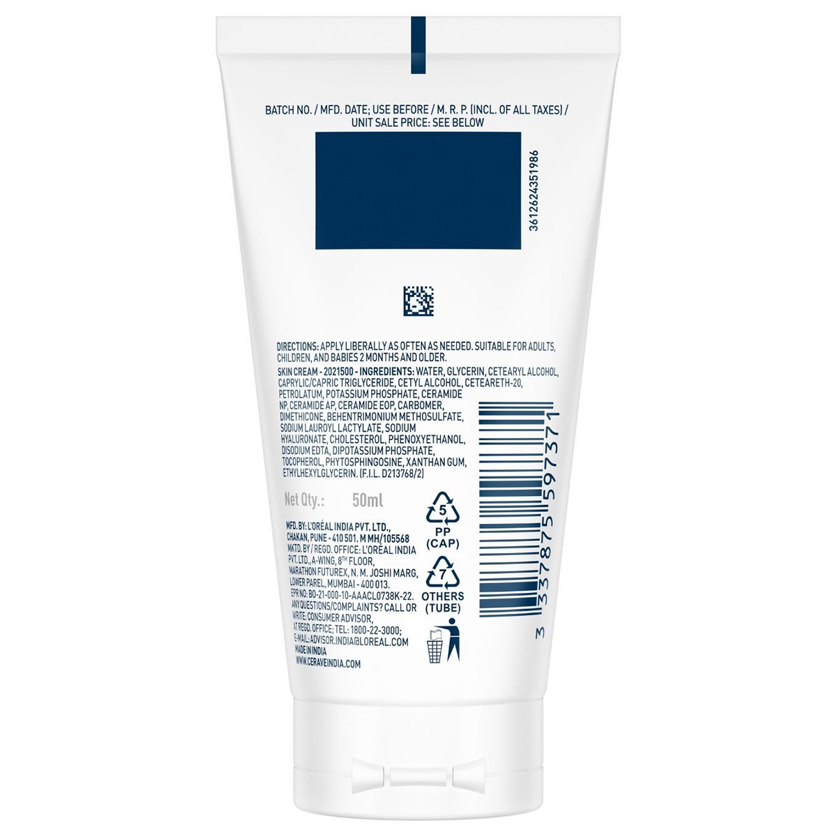 CeraVe Moisturising Cream 50 ml | Ceramides & Hyaluronic Acid | Provides Long Lasting Hydration | Non Greasy | For Dry to Very Dry Skin, Pack of 1 CeraVe Moisturising Cream 50 ml | Ceramides & Hyaluronic Acid | Provides Long Lasting Hydration | Non Greasy | For Dry to Very Dry Skin, Pack of 1