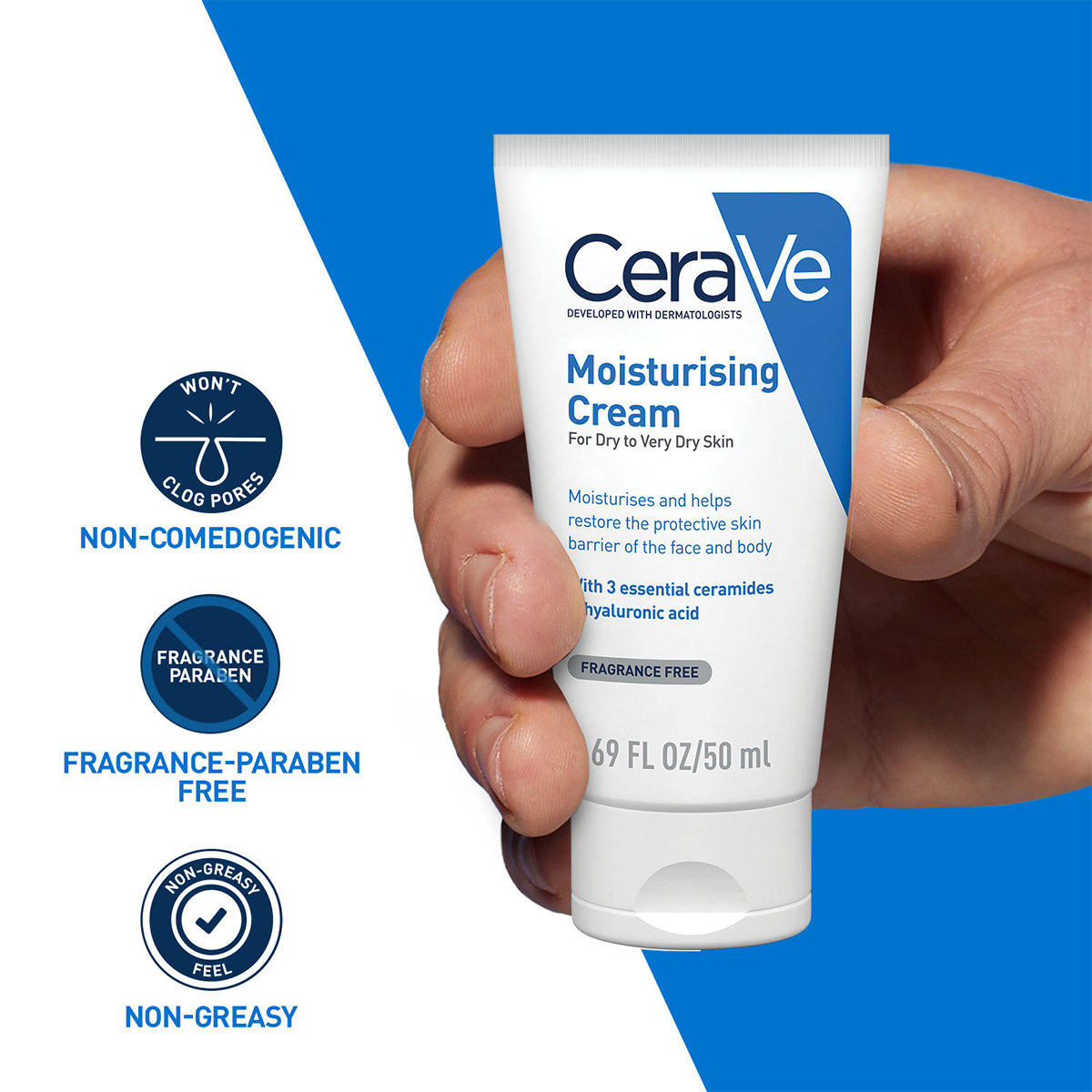 CeraVe Moisturising Cream 50 ml | Ceramides & Hyaluronic Acid | Provides Long Lasting Hydration | Non Greasy | For Dry to Very Dry Skin, Pack of 1 CeraVe Moisturising Cream 50 ml | Ceramides & Hyaluronic Acid | Provides Long Lasting Hydration | Non Greasy | For Dry to Very Dry Skin, Pack of 1