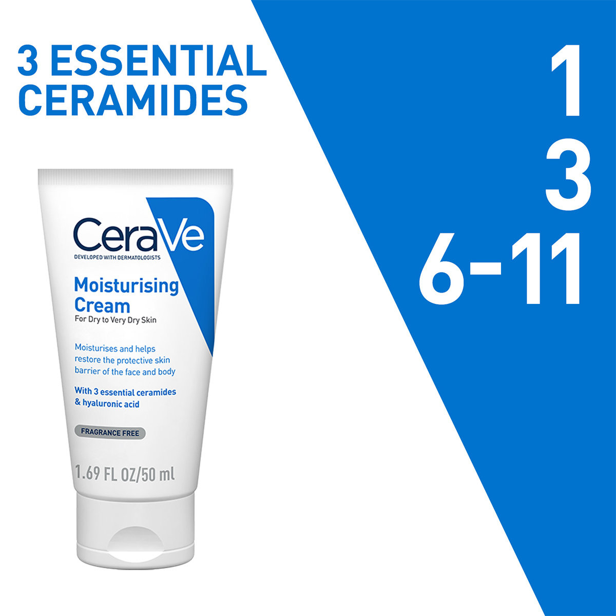 CeraVe Moisturising Cream 50 ml | Ceramides & Hyaluronic Acid | Provides Long Lasting Hydration | Non Greasy | For Dry to Very Dry Skin, Pack of 1 CeraVe Moisturising Cream 50 ml | Ceramides & Hyaluronic Acid | Provides Long Lasting Hydration | Non Greasy | For Dry to Very Dry Skin, Pack of 1