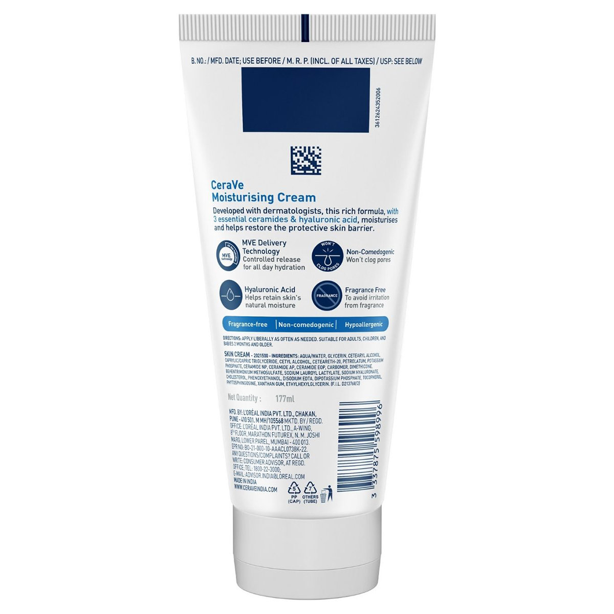 CeraVe Moisturising Cream 177 ml | Ceramides & Hyaluronic Acid | Provides Long Lasting Hydration | Non Greasy | For Dry to Very Dry Skin, Pack of 1 CeraVe Moisturising Cream 177 ml | Ceramides & Hyaluronic Acid | Provides Long Lasting Hydration | Non Greasy | For Dry to Very Dry Skin, Pack of 1