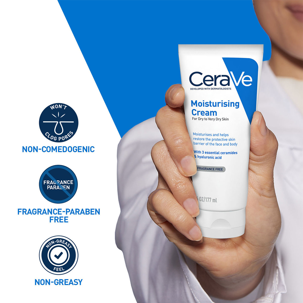 CeraVe Moisturising Cream 177 ml | Ceramides & Hyaluronic Acid | Provides Long Lasting Hydration | Non Greasy | For Dry to Very Dry Skin, Pack of 1 CeraVe Moisturising Cream 177 ml | Ceramides & Hyaluronic Acid | Provides Long Lasting Hydration | Non Greasy | For Dry to Very Dry Skin, Pack of 1
