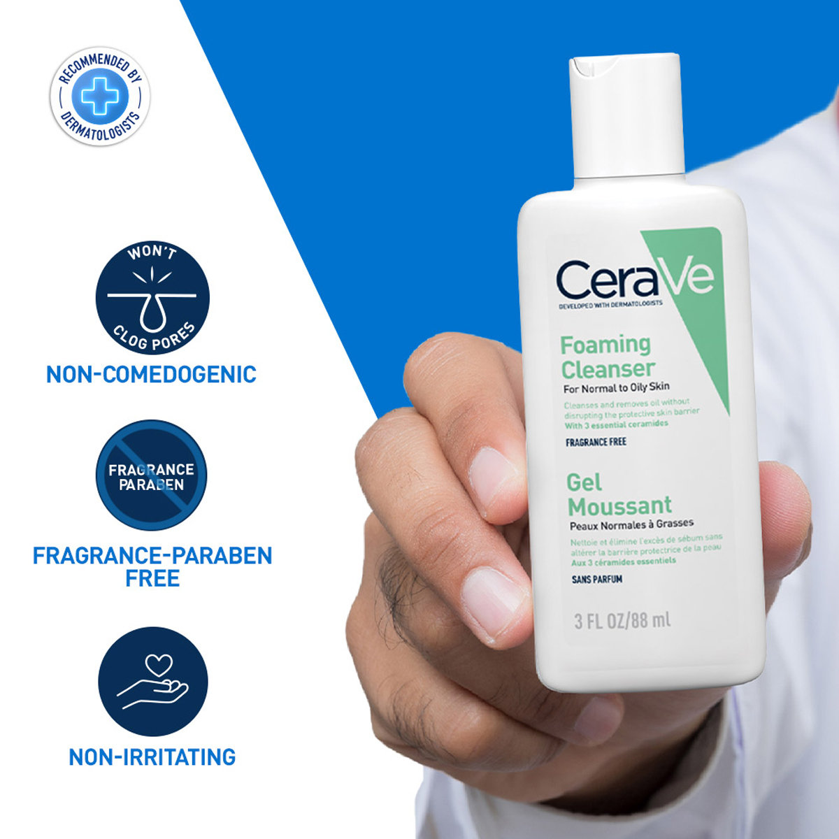 CeraVe Foaming Cleanser 88 ml | Ceramides, Niacinamides, Hyaluronic Acid | Gently Cleanses | Controls Oil | For Normal to Oily Skin, Pack of 1 CeraVe Foaming Cleanser 88 ml | Ceramides, Niacinamides, Hyaluronic Acid | Gently Cleanses | Controls Oil | For Normal to Oily Skin, Pack of 1
