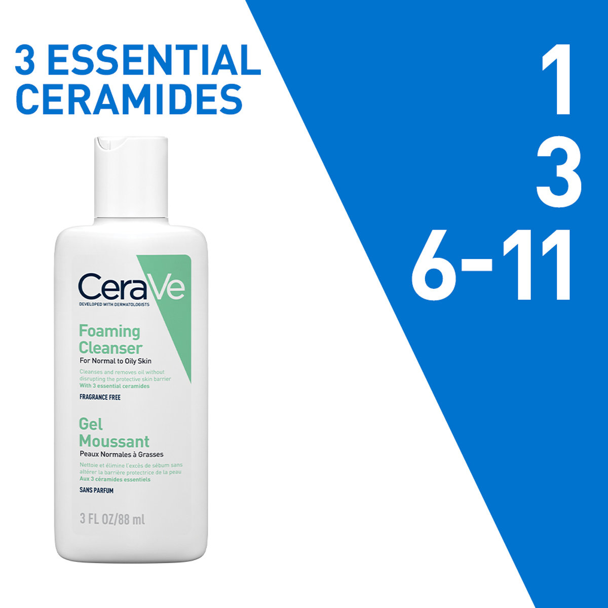 CeraVe Foaming Cleanser 88 ml | Ceramides, Niacinamides, Hyaluronic Acid | Gently Cleanses | Controls Oil | For Normal to Oily Skin, Pack of 1 CeraVe Foaming Cleanser 88 ml | Ceramides, Niacinamides, Hyaluronic Acid | Gently Cleanses | Controls Oil | For Normal to Oily Skin, Pack of 1