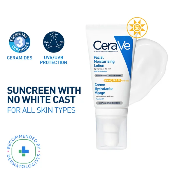 CeraVe AM SPF 30 Facial Moisturising Lotion for Normal to Dry Skin, 52 ml, Pack of 1