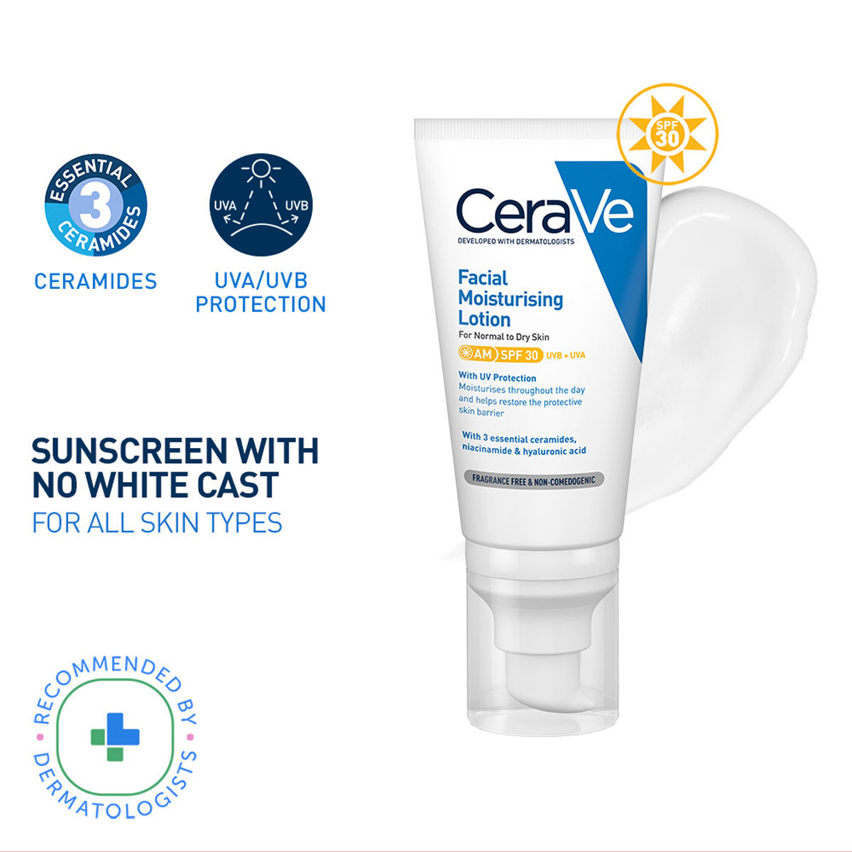 CeraVe AM SPF 30 Facial Moisturising Lotion for Normal to Dry Skin, 52 ml CeraVe AM SPF 30 Facial Moisturising Lotion for Normal to Dry Skin, 52 ml