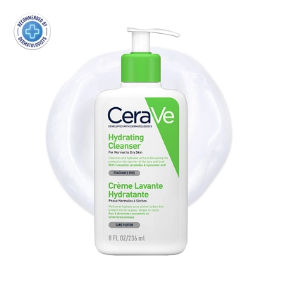 CeraVe Hydrating Cleanser 236 ml | Ceramides &amp; Hyaluronic Acid | Gently Cleanses | All Day Hydration | For Face &amp; Body | Suitable For Adult &amp; Children | For Normal to Dry Skin, Pack of 1