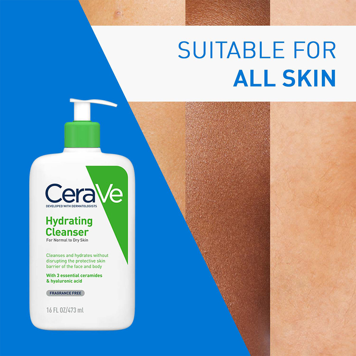 CeraVe Hydrating Cleanser 473 ml | Ceramides & Hyaluronic Acid | Gently Cleanses | All Day Hydration | For Normal to Dry Skin, Pack of 1 CeraVe Hydrating Cleanser 473 ml | Ceramides & Hyaluronic Acid | Gently Cleanses | All Day Hydration | For Normal to Dry Skin, Pack of 1