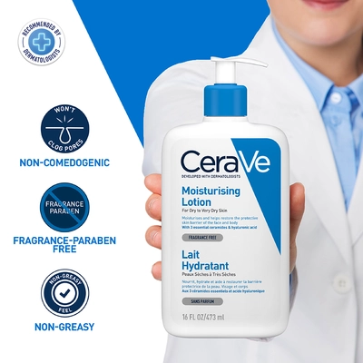 CeraVe Moisturising Lotion 473 ml | Ceramides &amp; Hyaluronic Acid | Provides Long Lasting Hydration | Non Greasy | For Dry to Very Dry Skin, Pack of 1