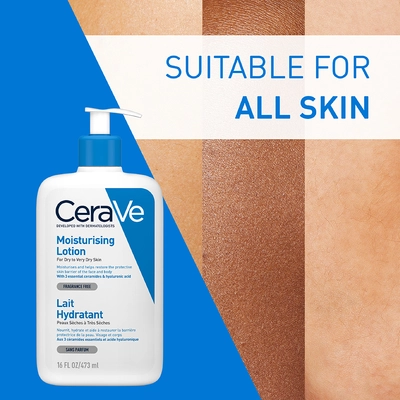 CeraVe Moisturising Lotion 473 ml | Ceramides &amp; Hyaluronic Acid | Provides Long Lasting Hydration | Non Greasy | For Dry to Very Dry Skin, Pack of 1