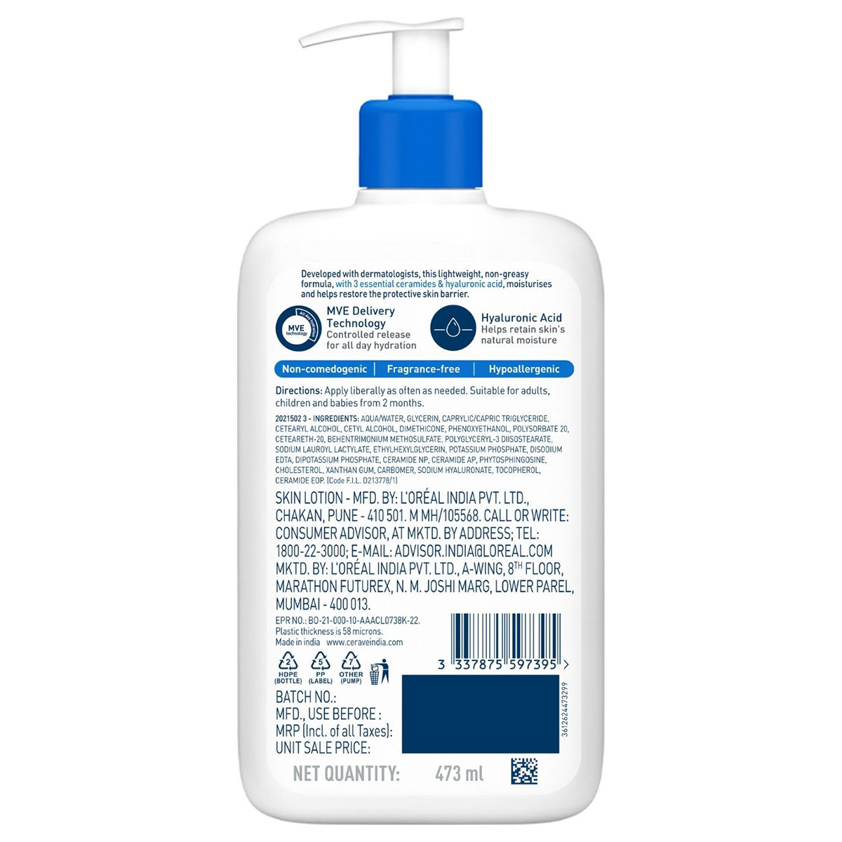 CeraVe Moisturising Lotion 473 ml | Ceramides & Hyaluronic Acid | Provides Long Lasting Hydration | Non Greasy | For Dry to Very Dry Skin, Pack of 1 CeraVe Moisturising Lotion 473 ml | Ceramides & Hyaluronic Acid | Provides Long Lasting Hydration | Non Greasy | For Dry to Very Dry Skin, Pack of 1