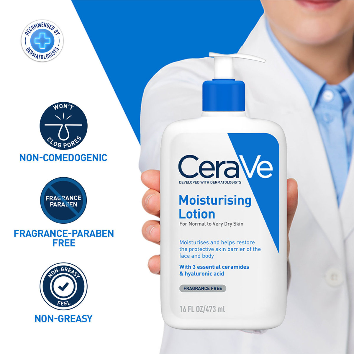 CeraVe Moisturising Lotion 473 ml | Ceramides & Hyaluronic Acid | Provides Long Lasting Hydration | Non Greasy | For Dry to Very Dry Skin, Pack of 1 CeraVe Moisturising Lotion 473 ml | Ceramides & Hyaluronic Acid | Provides Long Lasting Hydration | Non Greasy | For Dry to Very Dry Skin, Pack of 1