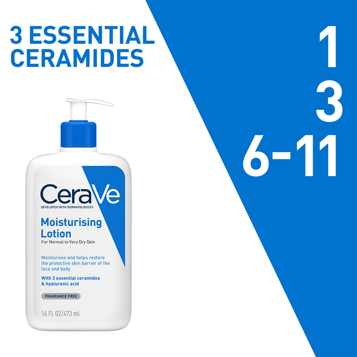 CeraVe Moisturising Lotion 473 ml | Ceramides & Hyaluronic Acid | Provides Long Lasting Hydration | Non Greasy | For Dry to Very Dry Skin, Pack of 1 CeraVe Moisturising Lotion 473 ml | Ceramides & Hyaluronic Acid | Provides Long Lasting Hydration | Non Greasy | For Dry to Very Dry Skin, Pack of 1