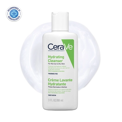 CeraVe Hydrating Cleanser 88 ml | Ceramides &amp; Hyaluronic Acid | Gently Cleanses | All Day Hydration | For Normal to Dry Skin, Pack of 1