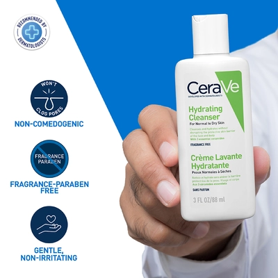 CeraVe Hydrating Cleanser 88 ml | Ceramides &amp; Hyaluronic Acid | Gently Cleanses | All Day Hydration | For Normal to Dry Skin, Pack of 1