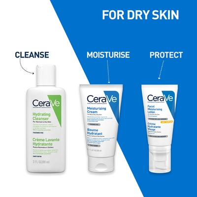 CeraVe Hydrating Cleanser 88 ml | Ceramides &amp; Hyaluronic Acid | Gently Cleanses | All Day Hydration | For Normal to Dry Skin, Pack of 1