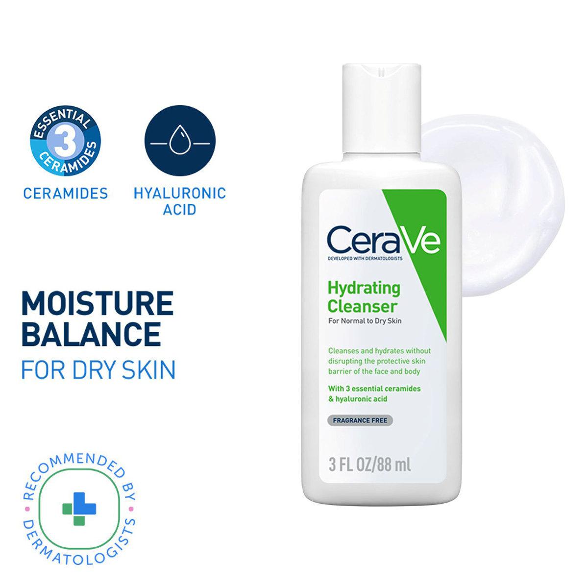 CeraVe Hydrating Cleanser 88 ml | Ceramides & Hyaluronic Acid | Gently Cleanses | All Day Hydration | For Normal to Dry Skin, Pack of 1 CeraVe Hydrating Cleanser 88 ml | Ceramides & Hyaluronic Acid | Gently Cleanses | All Day Hydration | For Normal to Dry Skin, Pack of 1