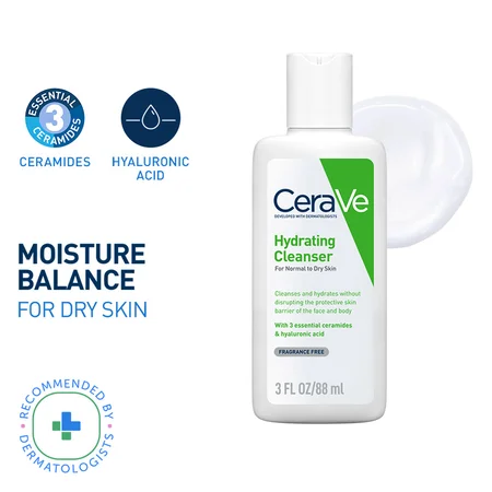 CeraVe Hydrating Cleanser 88 ml | Ceramides & Hyaluronic Acid | Gently Cleanses | All Day Hydration | For Normal to Dry Skin