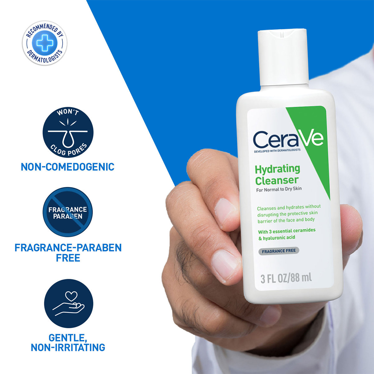 CeraVe Hydrating Cleanser 88 ml | Ceramides & Hyaluronic Acid | Gently Cleanses | All Day Hydration | For Normal to Dry Skin, Pack of 1 CeraVe Hydrating Cleanser 88 ml | Ceramides & Hyaluronic Acid | Gently Cleanses | All Day Hydration | For Normal to Dry Skin, Pack of 1
