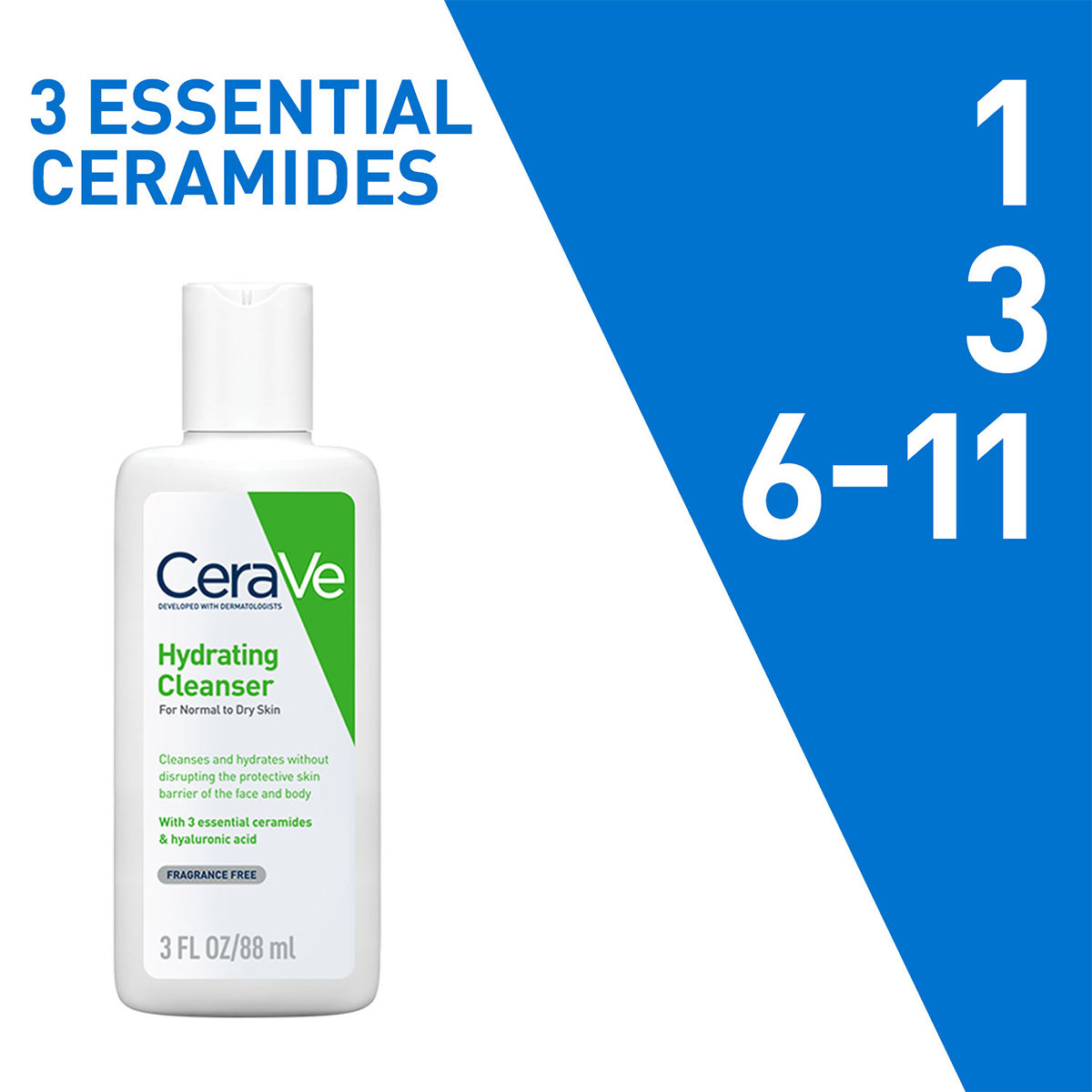 CeraVe Hydrating Cleanser 88 ml | Ceramides & Hyaluronic Acid | Gently Cleanses | All Day Hydration | For Normal to Dry Skin, Pack of 1 CeraVe Hydrating Cleanser 88 ml | Ceramides & Hyaluronic Acid | Gently Cleanses | All Day Hydration | For Normal to Dry Skin, Pack of 1