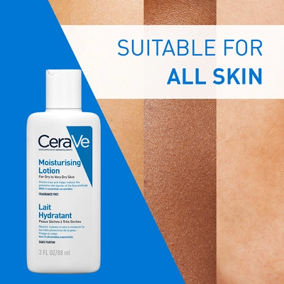 CeraVe Moisturising Lotion 88 ml | Ceramides &amp; Hyaluronic Acid | Provides Long Lasting Hydration | Non Greasy | For Dry to Very Dry Skin, Pack of 1