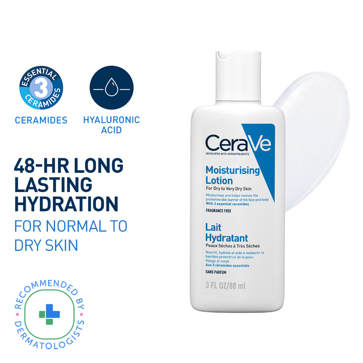CeraVe Moisturising Lotion 88 ml | Ceramides & Hyaluronic Acid | Provides Long Lasting Hydration | Non Greasy | For Dry to Very Dry Skin, Pack of 1 CeraVe Moisturising Lotion 88 ml | Ceramides & Hyaluronic Acid | Provides Long Lasting Hydration | Non Greasy | For Dry to Very Dry Skin, Pack of 1
