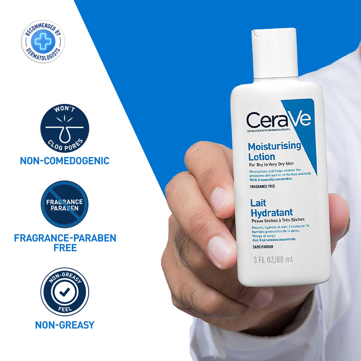CeraVe Moisturising Lotion 88 ml | Ceramides & Hyaluronic Acid | Provides Long Lasting Hydration | Non Greasy | For Dry to Very Dry Skin, Pack of 1 CeraVe Moisturising Lotion 88 ml | Ceramides & Hyaluronic Acid | Provides Long Lasting Hydration | Non Greasy | For Dry to Very Dry Skin, Pack of 1