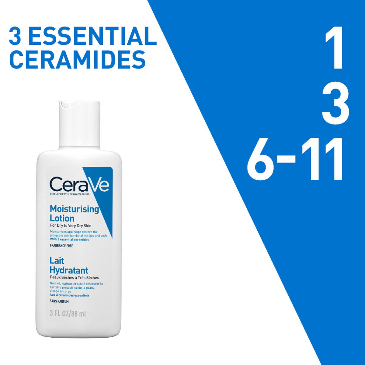 CeraVe Moisturising Lotion 88 ml | Ceramides & Hyaluronic Acid | Provides Long Lasting Hydration | Non Greasy | For Dry to Very Dry Skin, Pack of 1 CeraVe Moisturising Lotion 88 ml | Ceramides & Hyaluronic Acid | Provides Long Lasting Hydration | Non Greasy | For Dry to Very Dry Skin, Pack of 1