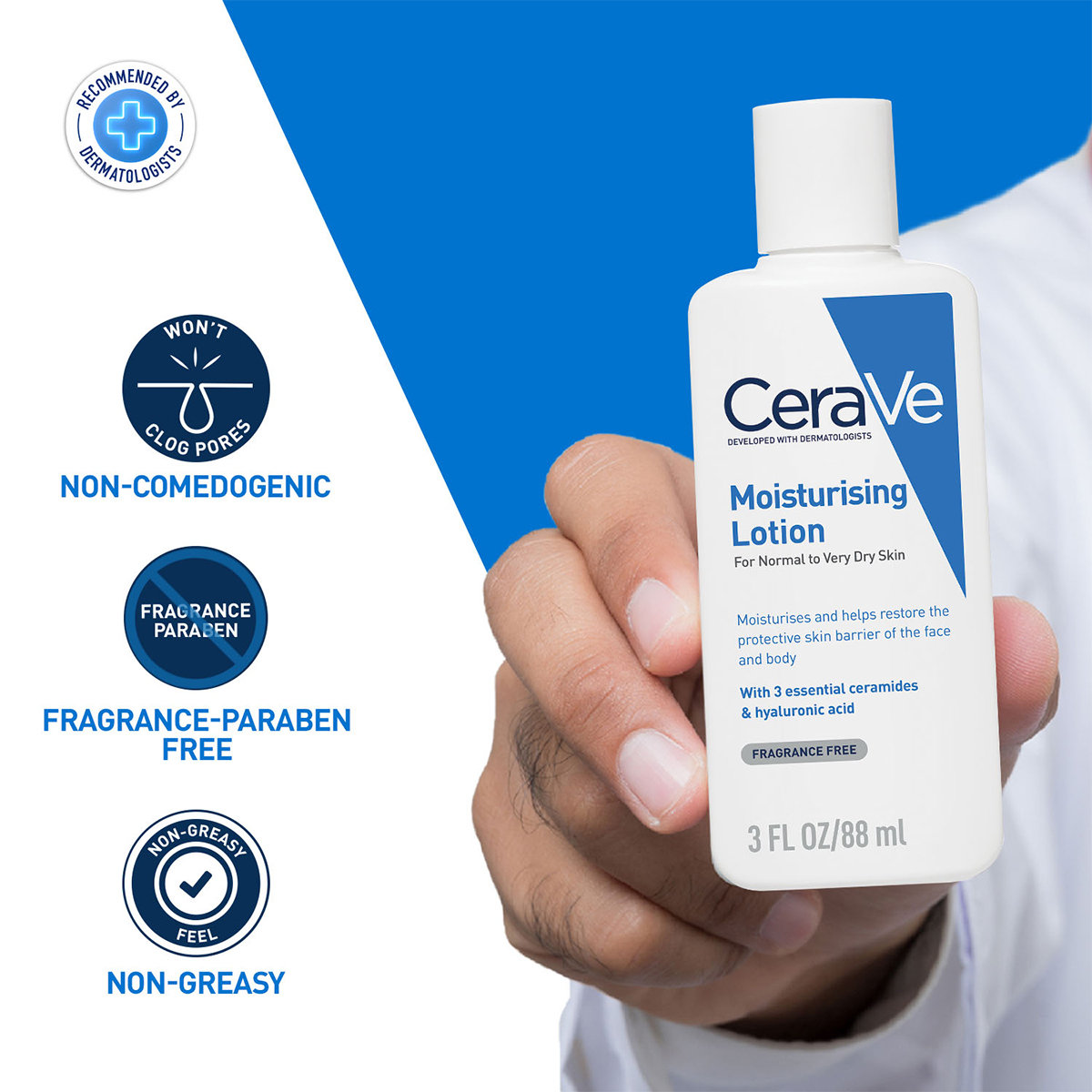 CeraVe Moisturising Lotion 88 ml | Ceramides & Hyaluronic Acid | Provides Long Lasting Hydration | Non Greasy | For Dry to Very Dry Skin, Pack of 1 CeraVe Moisturising Lotion 88 ml | Ceramides & Hyaluronic Acid | Provides Long Lasting Hydration | Non Greasy | For Dry to Very Dry Skin, Pack of 1