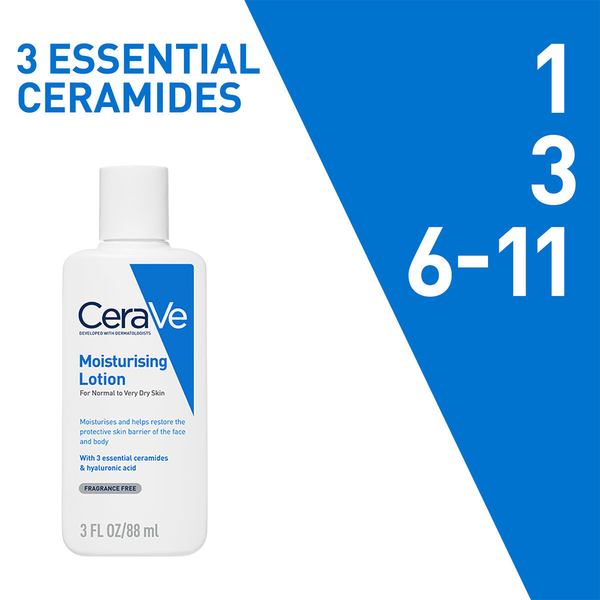 CeraVe Moisturising Lotion 88 ml | Ceramides & Hyaluronic Acid | Provides Long Lasting Hydration | Non Greasy | For Dry to Very Dry Skin, Pack of 1 CeraVe Moisturising Lotion 88 ml | Ceramides & Hyaluronic Acid | Provides Long Lasting Hydration | Non Greasy | For Dry to Very Dry Skin, Pack of 1
