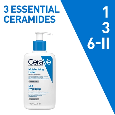 CeraVe Moisturising Lotion 236 ml | Ceramides &amp; Hyaluronic Acid | Provides Long Lasting Hydration | Non Greasy | For Dry to Very Dry Skin, Pack of 1