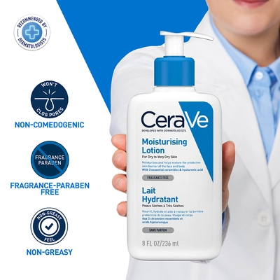 CeraVe Moisturising Lotion 236 ml | Ceramides &amp; Hyaluronic Acid | Provides Long Lasting Hydration | Non Greasy | For Dry to Very Dry Skin, Pack of 1